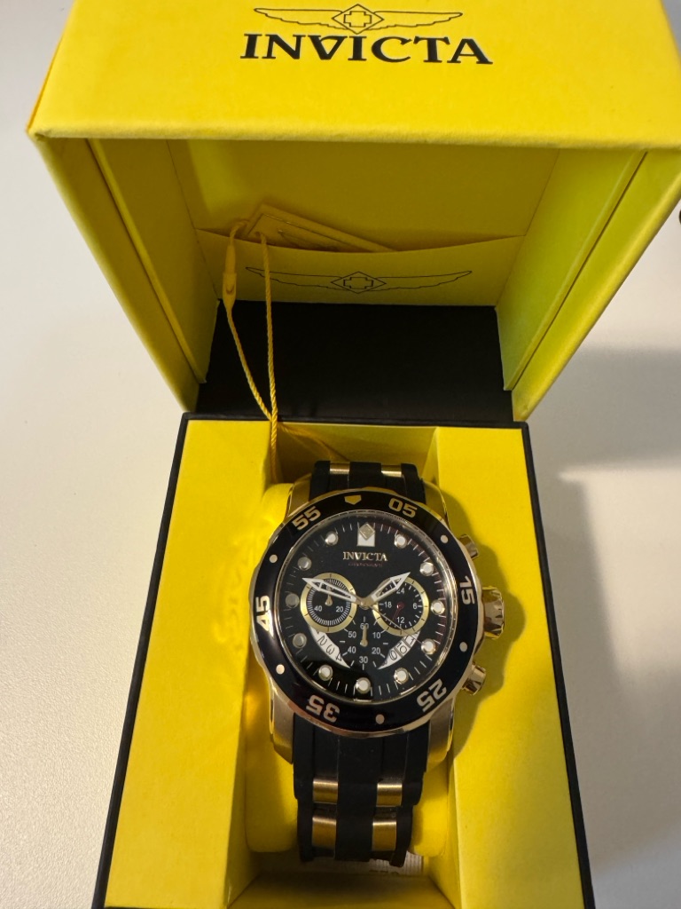 Invicta Black And Gold Chronograph Diver Watch In Presentation Box